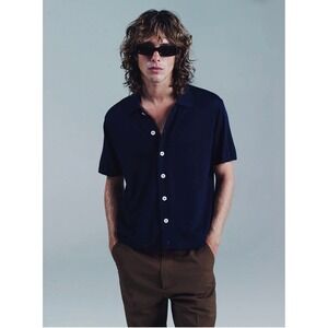 Second/Layer Suavecito button down polo navy short sleeve men's size small